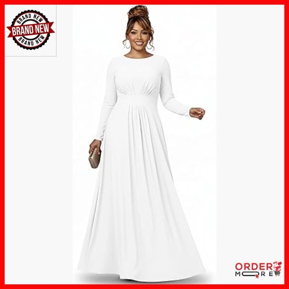 Dresses & Skirts - Long Sleeve Empire Waist Maxi Dress Formal Gown Polyester Flowy